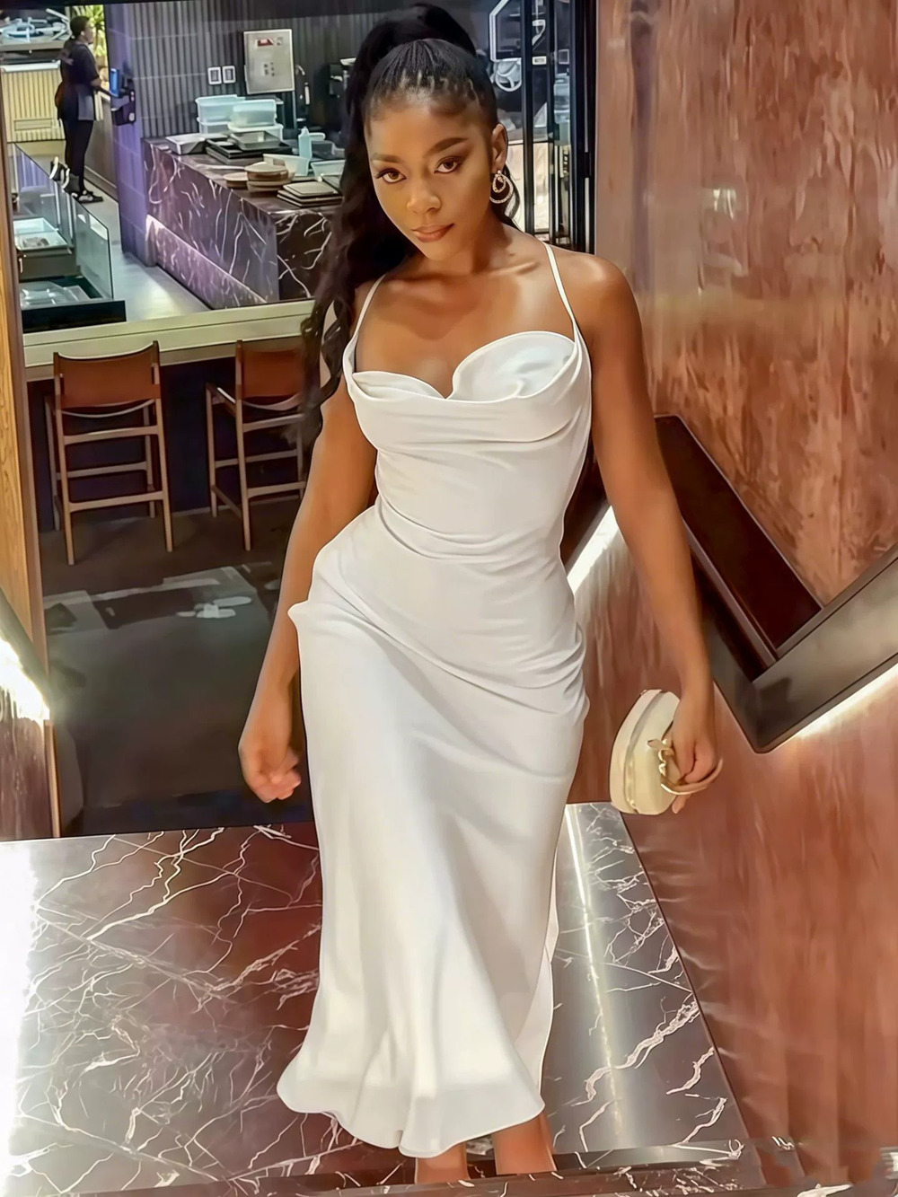 Zara Cowl Neck Spaghetti Strap Bodycon Mermaid Evening Dress